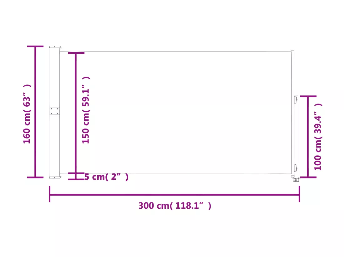 Auvent latéral rétractable de patio 160 x 300 cm Blanc cassé