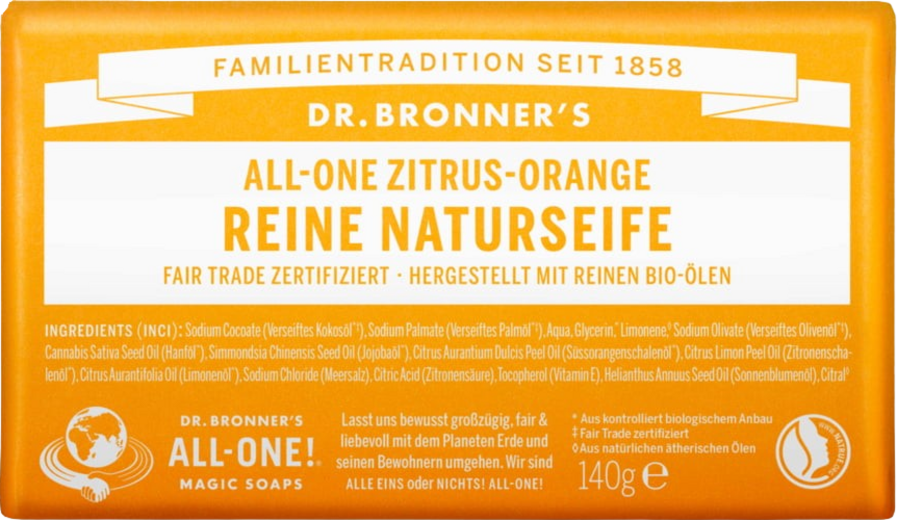 Dr. Bronner's  Bar Soap Zitrus-Orange, 140 g