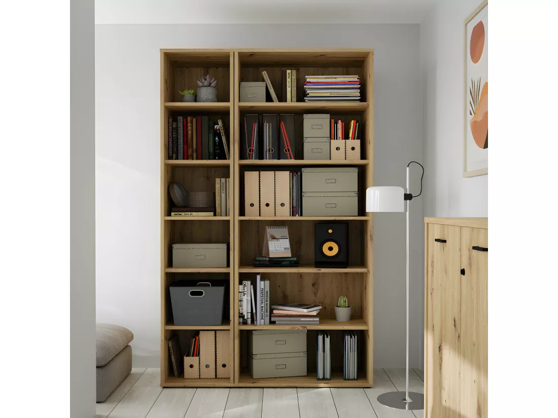 Colonne étagère H. 227 cm 6 cases décor chêne rustique - MANOLO