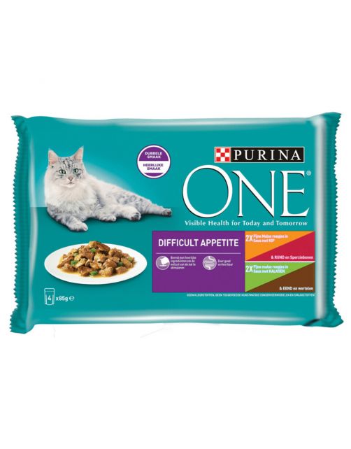 Purina One Adult Difficult Appetite Maaltijdzakjes - Kattenvoer - Rund Gevogelte Groente 4x85 g