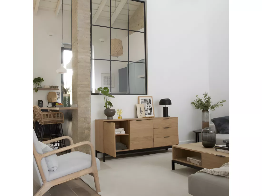 Buffet effet bois naturel 160x70