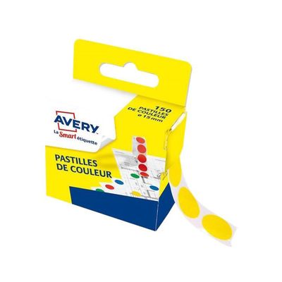 Avery - 150 Pastilles adhésives - jaune - diamètre 15 mm - boîte distributrice