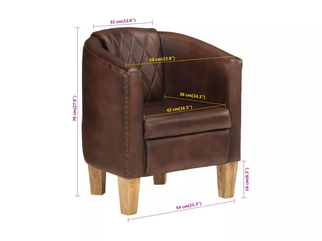Fauteuil Marron foncé Cuir véritable