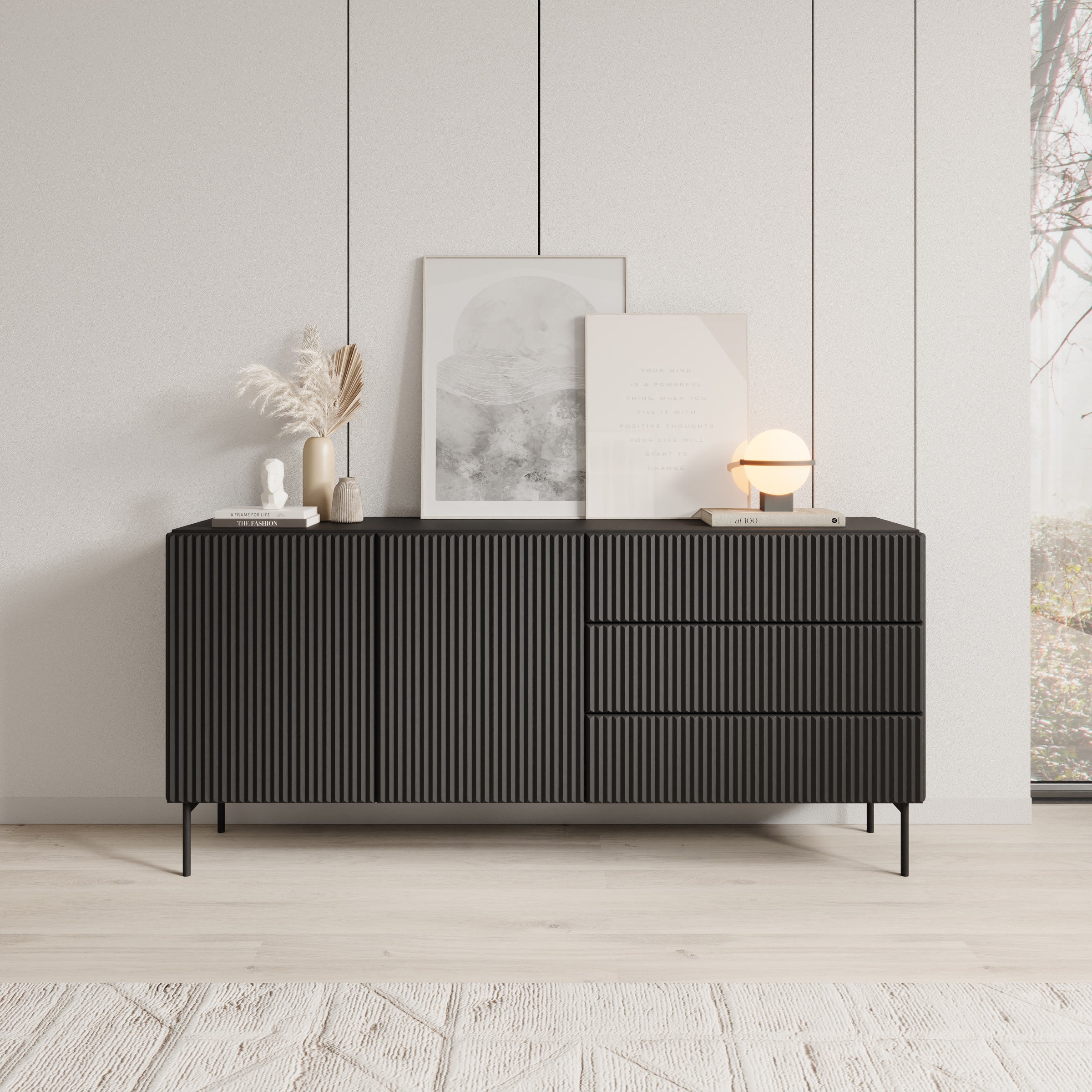 Meubella - Marajo - Dressoir - Zwart - 177 cm