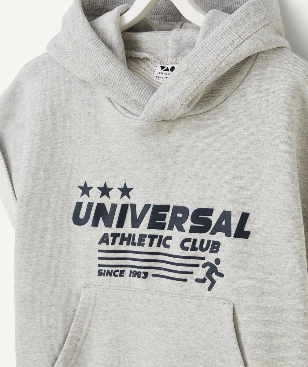 SWEAT SANS MANCHES GARÇON COTON BIO GRIS AVEC MESSAGE
