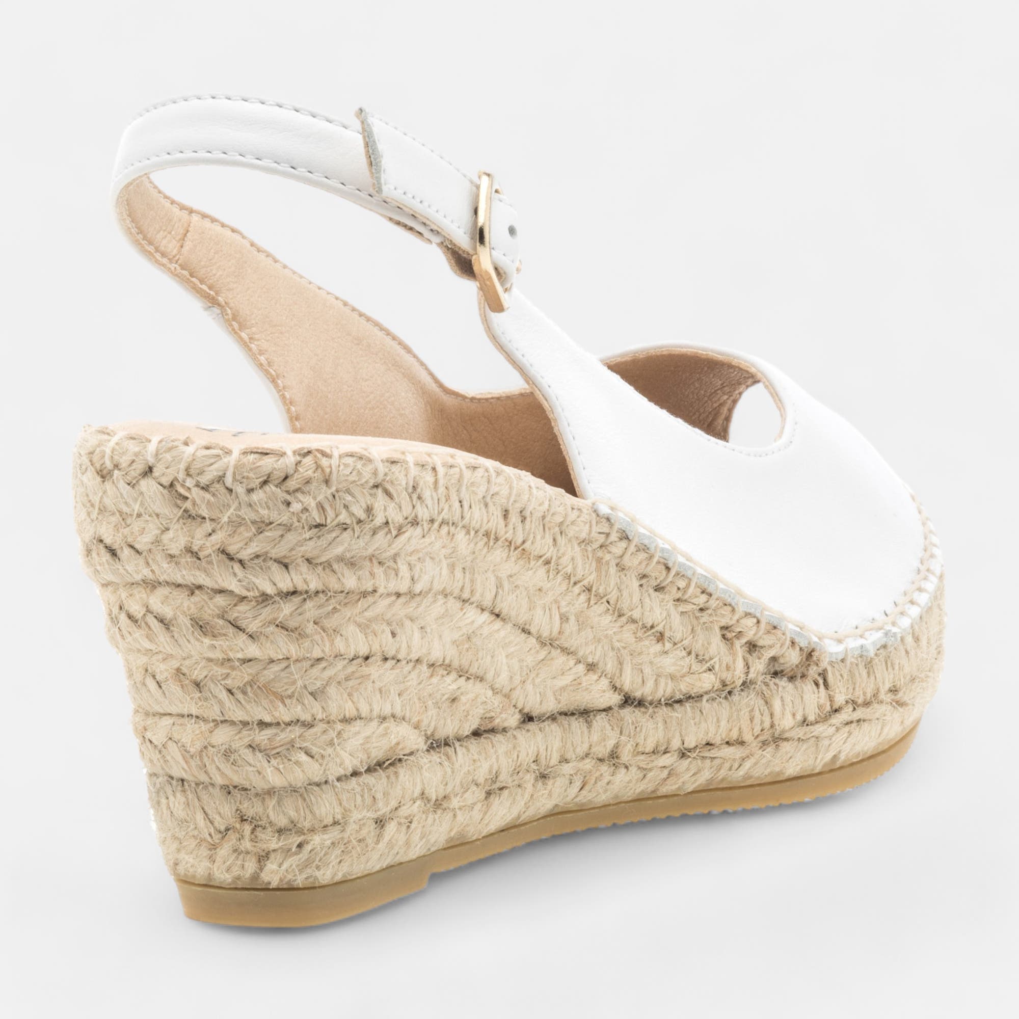 Espadrilles à talon compensé Femme en cuir blanc