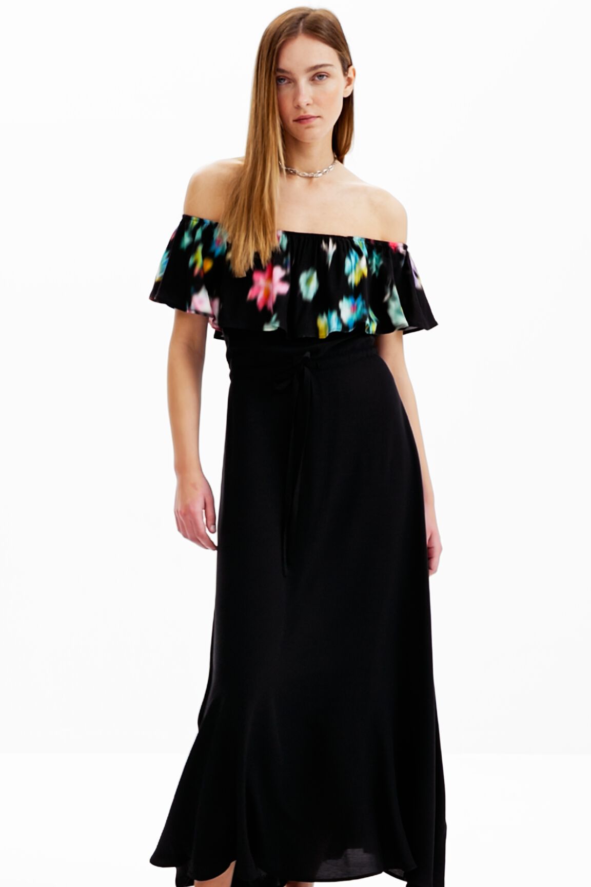 Robe longue volant floue