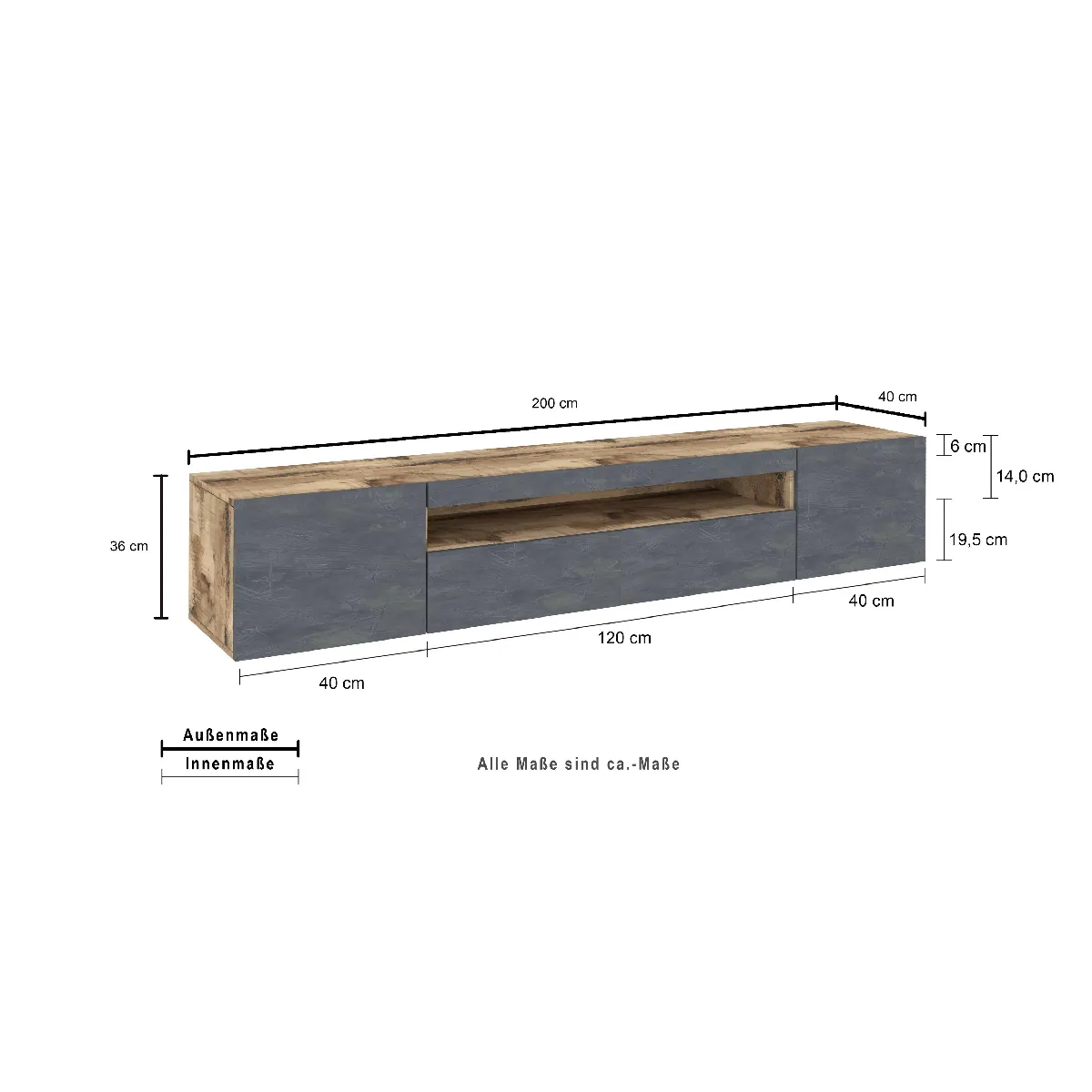 Alter Meuble TV avec 3 portes - Erable
