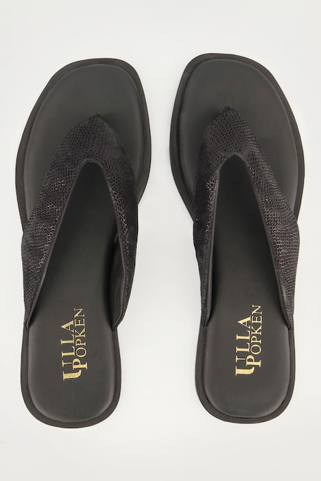 Leder-Pantoletten, Metallic-Riemen, Zehentrenner, Weite H