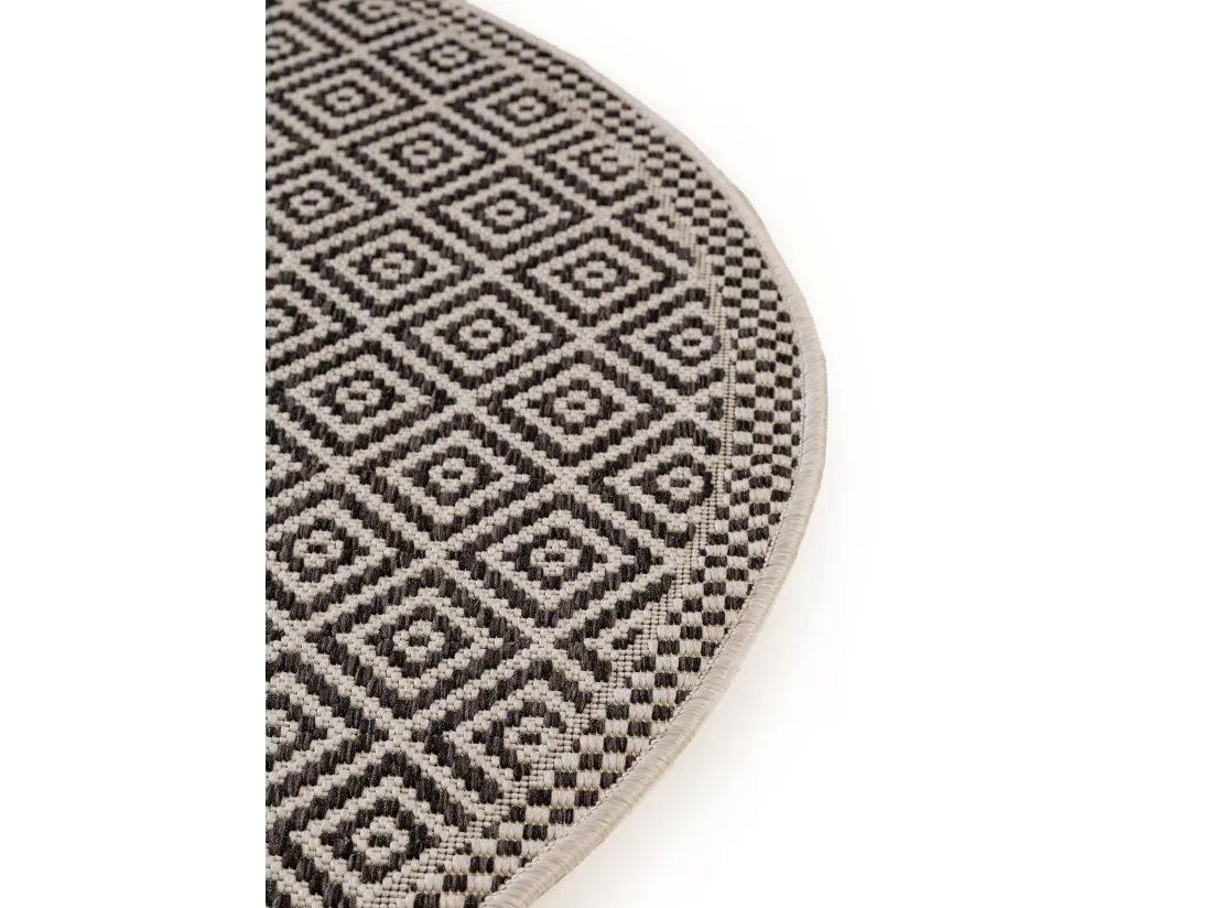 Tapis d'extérieur & intérieur rond Cleo Blanc & Noir ø 120 cm rond
