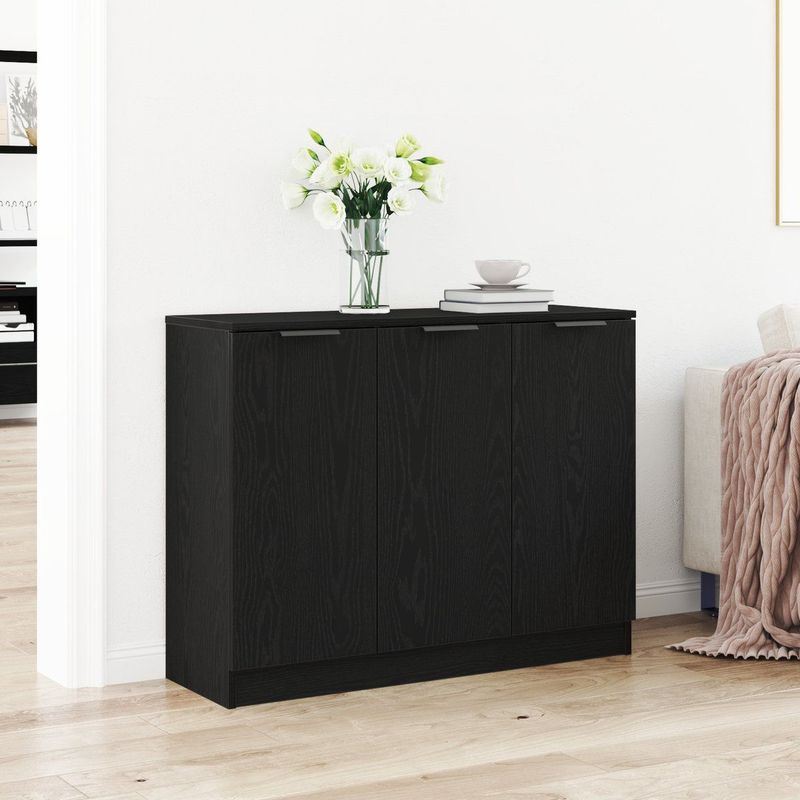 vidaXL - Dressoir - Zwart - Bewerkt Hout - 3 Deuren