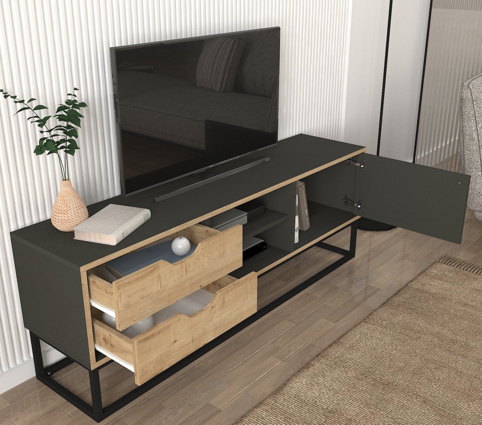 TV-Lowboard - natur-anthrazit - 150 cm