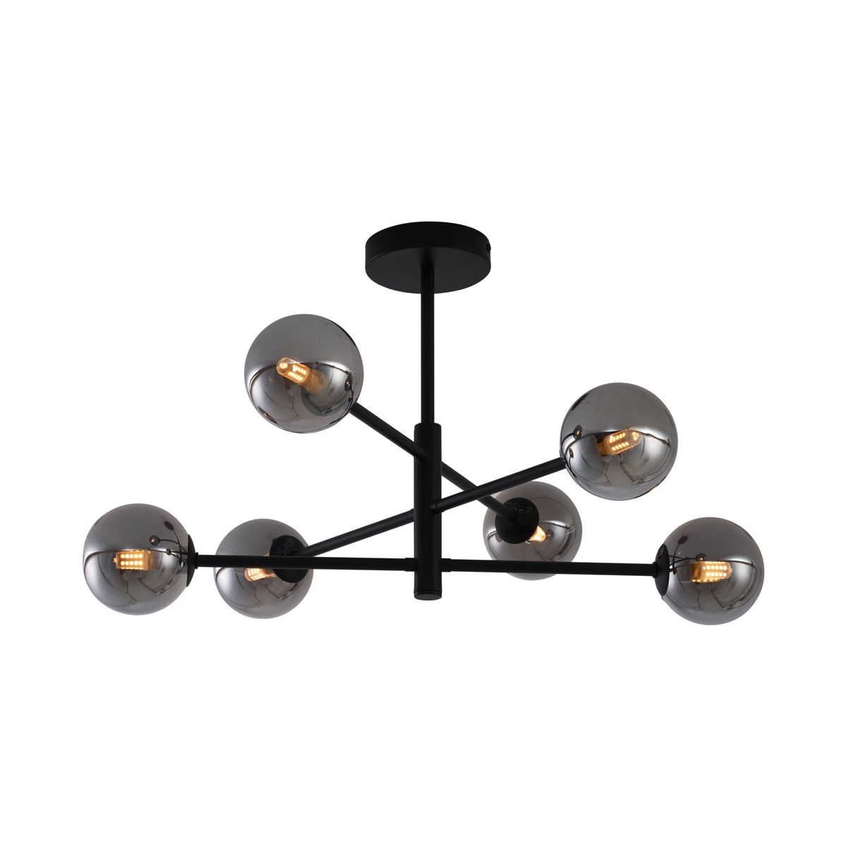 Moderne plafondlamp zwart met smoke glas 6-lichts - Ryan