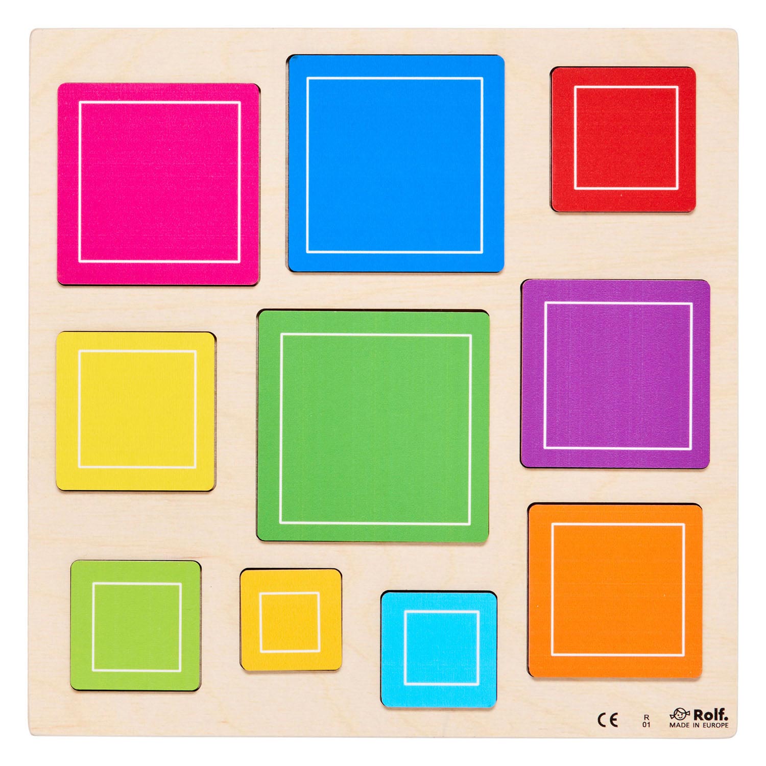 Rolf - Relief Houten Vormenpuzzel Ontdek Vierkanten, 10st.