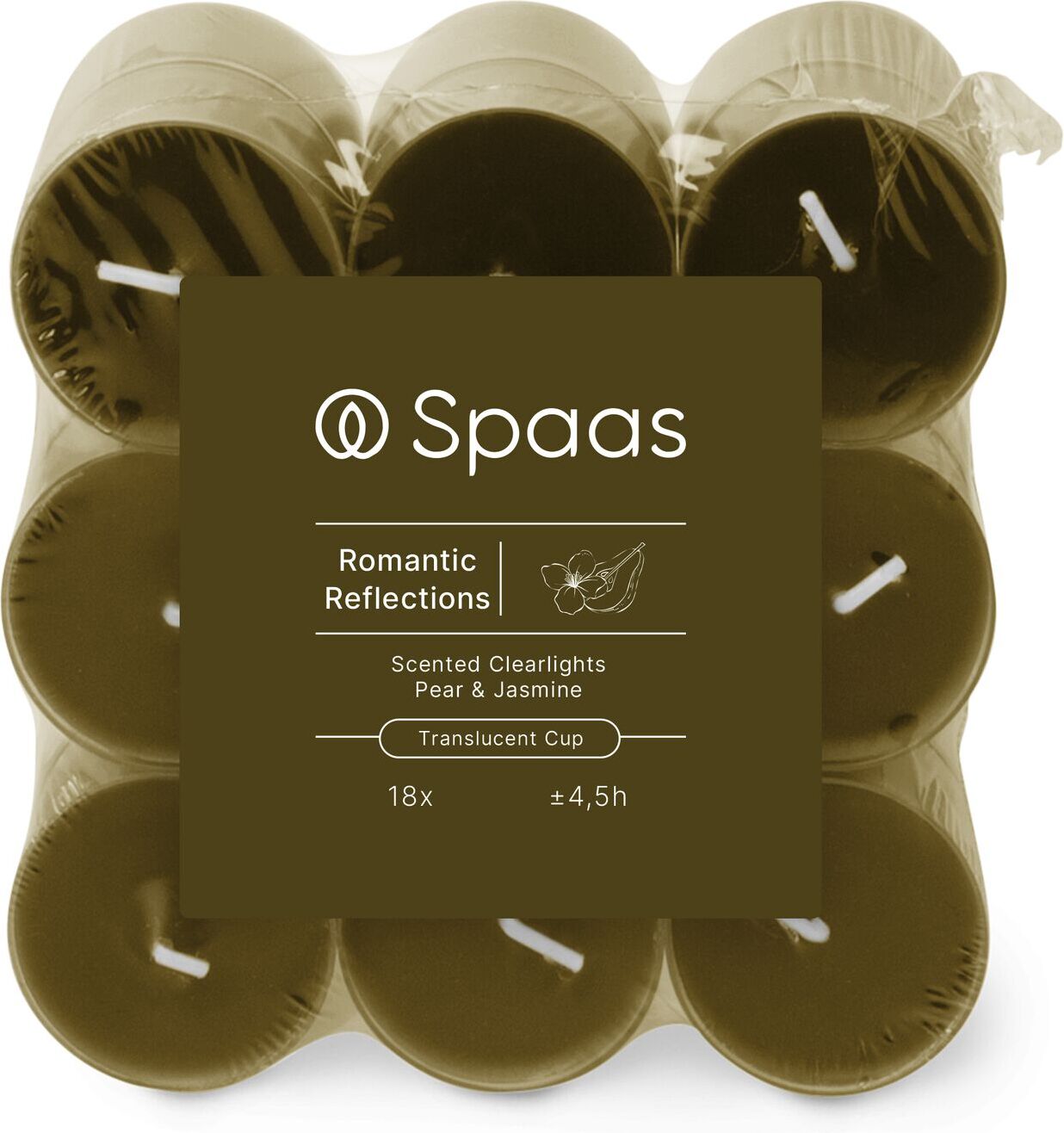 Spaas geurkaars Essential collection Romantic Reflect groen 4,5 uur D 3,5 H 1,6 cm 18 stuks