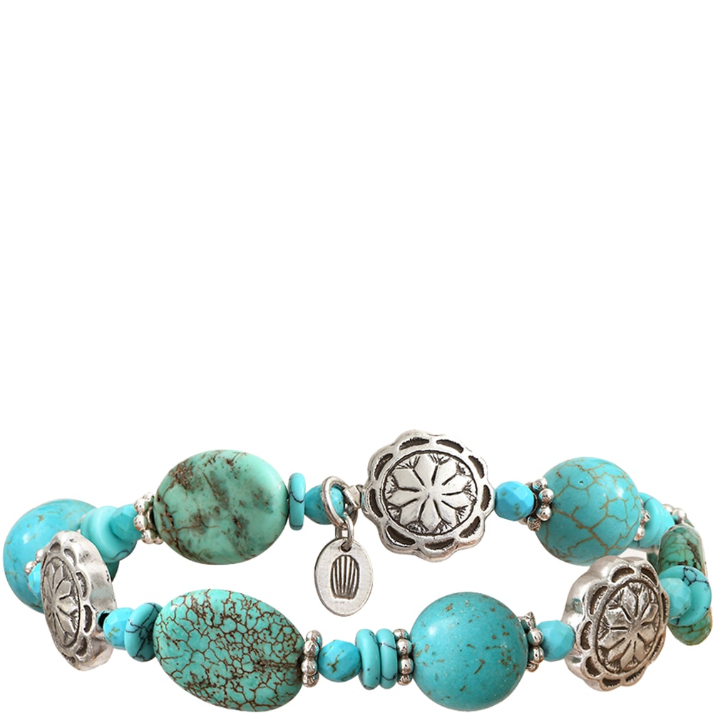 Bracelet Médaillons Ethnic - Métal argenté & howlite