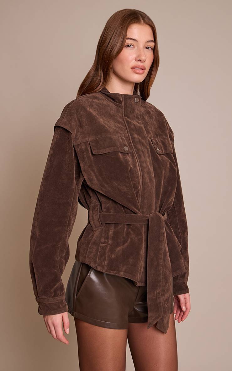 Chocolat Veste À Taille Basse Ceinturée En Synthétique