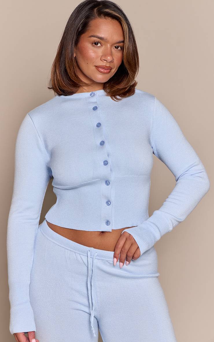 Bleu Cardigan Côtelé Large En Maille Boutonnée Sur Le Devant Shape
