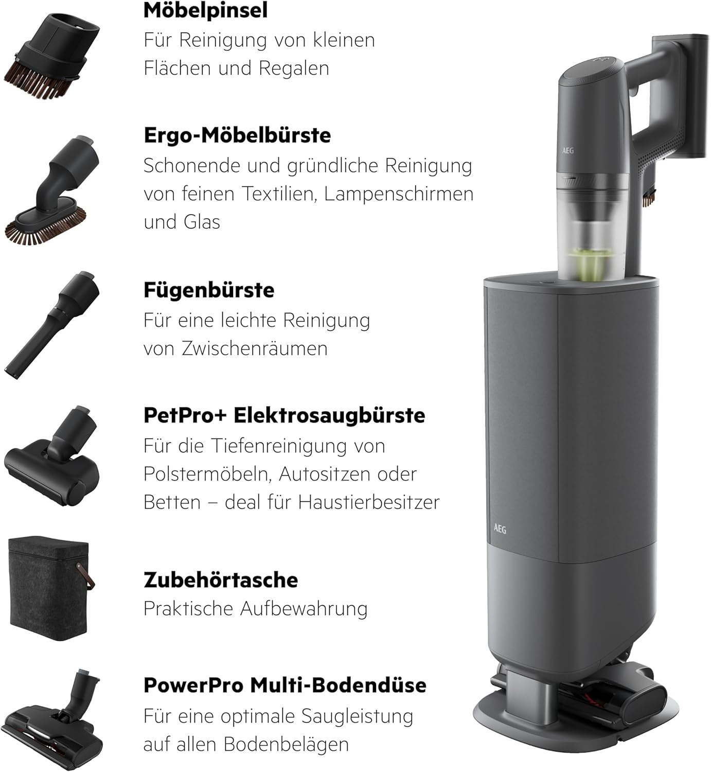 AEG Ultimate 8000 Akku Staubsauger mit Absaugstation, Automatik-verlängert Laufzeit, 5-Stufen Filtration, für Hartboden, Teppich, Tierhaare, 25V Akku wechselbar, 400 ml, Dunkelgrau, AP83AB25DG