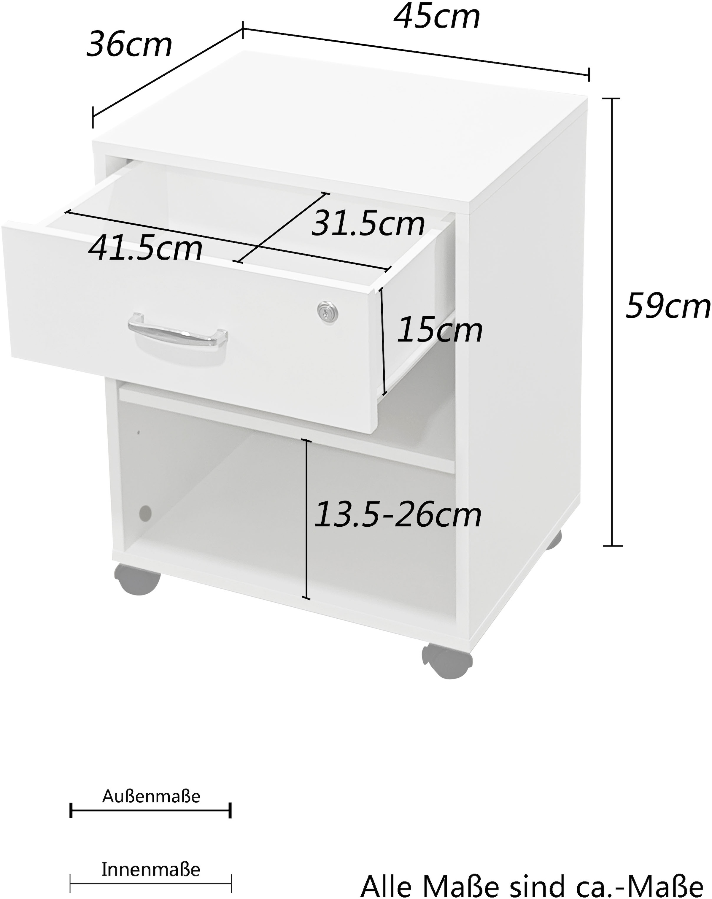 INOSIGN Rollcontainer »Dranoel« Bürocontainer, abschliessbar, Metallgriff, Breite 45 cm