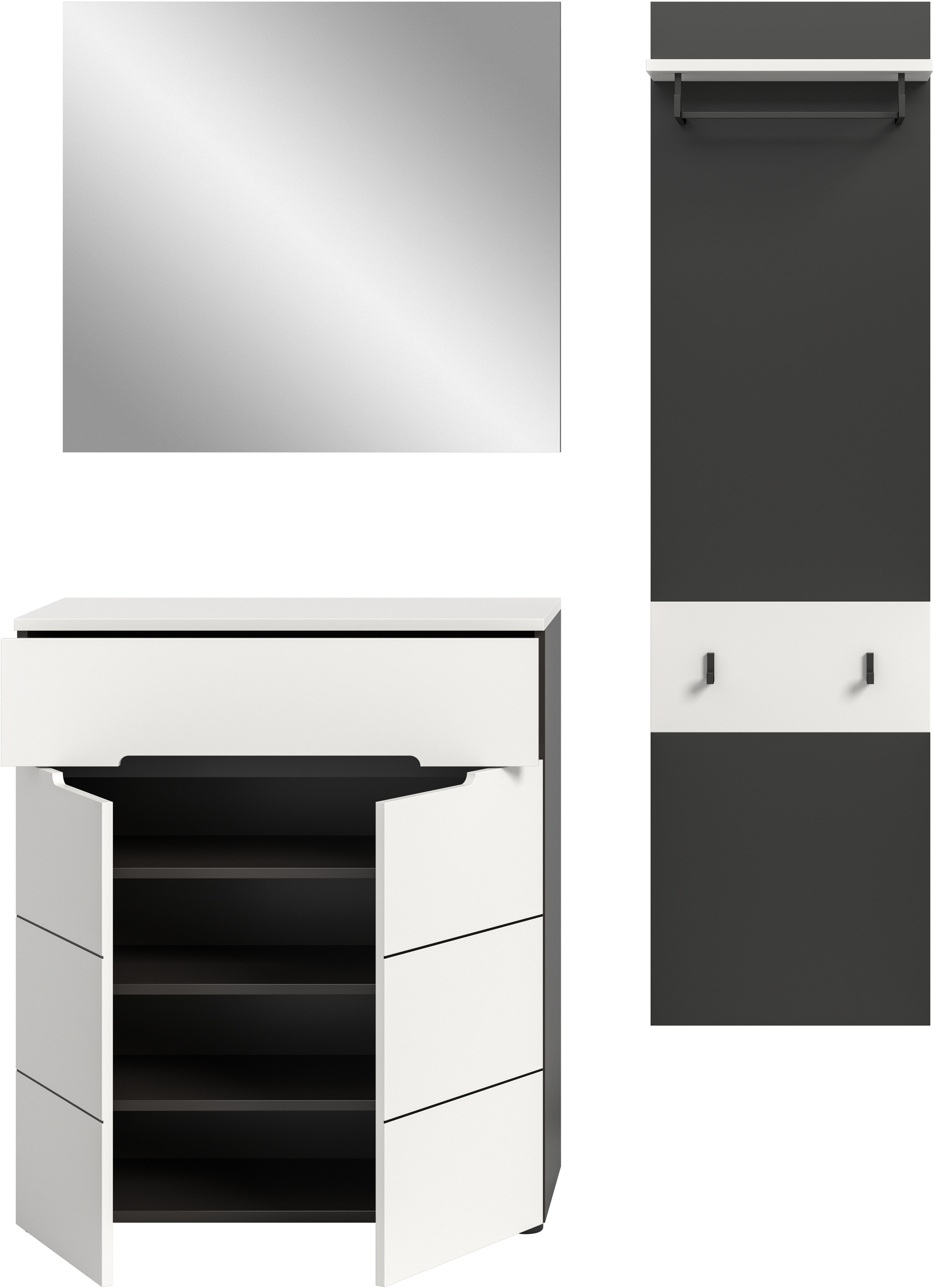 INOSIGN Garderoben-Set »REHAT, TOPSELLER!, 3-teilig, Breite 140 cm, individuell erweiterbar« Set, bestehend aus: Kommode, Spiegel und Garderobenpaneel, 3 Stk. tlg.
