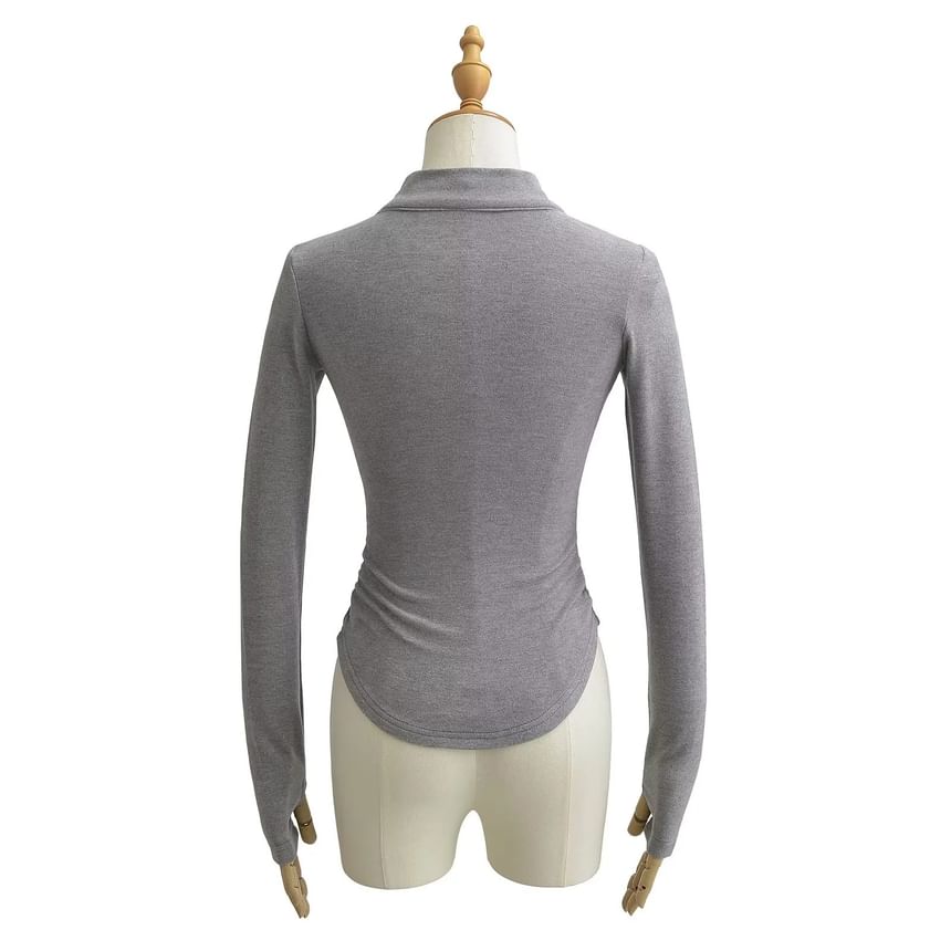 Asiris - T-shirt met lange mouwen en hoge hals en effen smokwerk