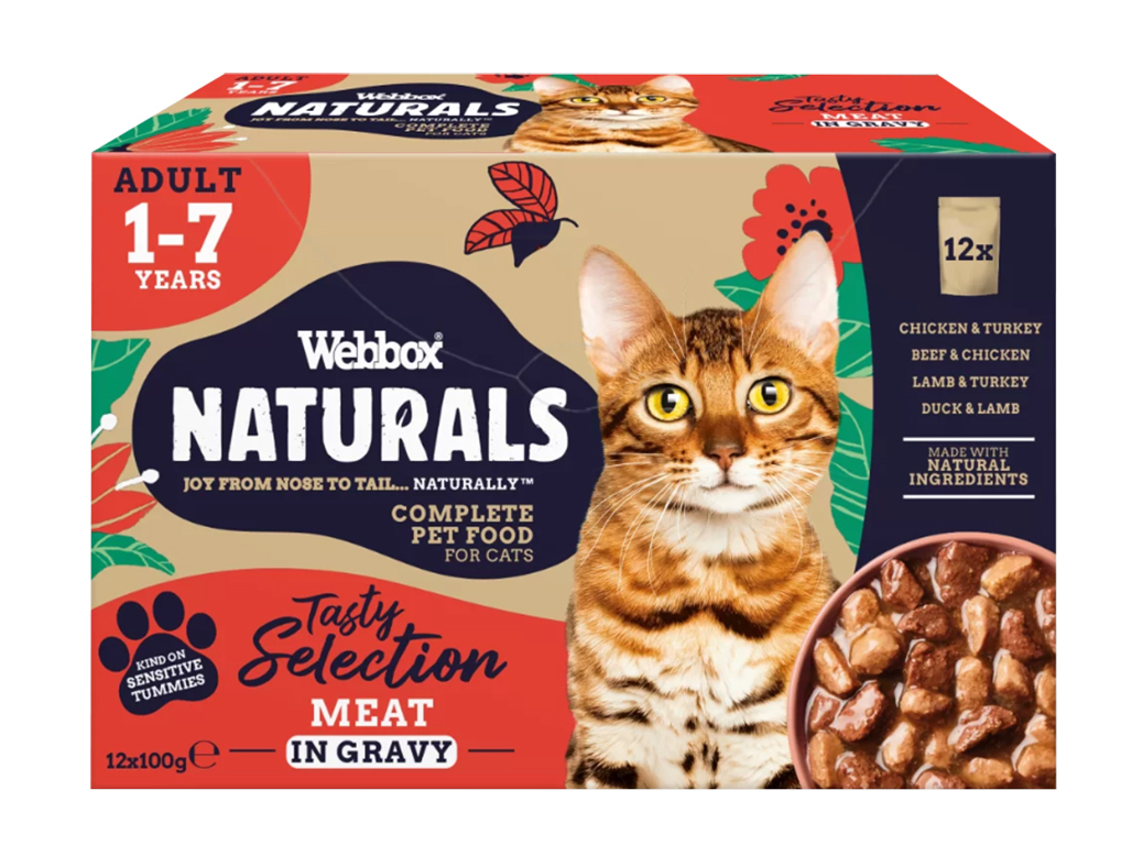 COMIDA HÚMIDA PARA GATO NATURAL WEBBOX SELEÇÃO DE CARNES EM MOLHO 12X100G
