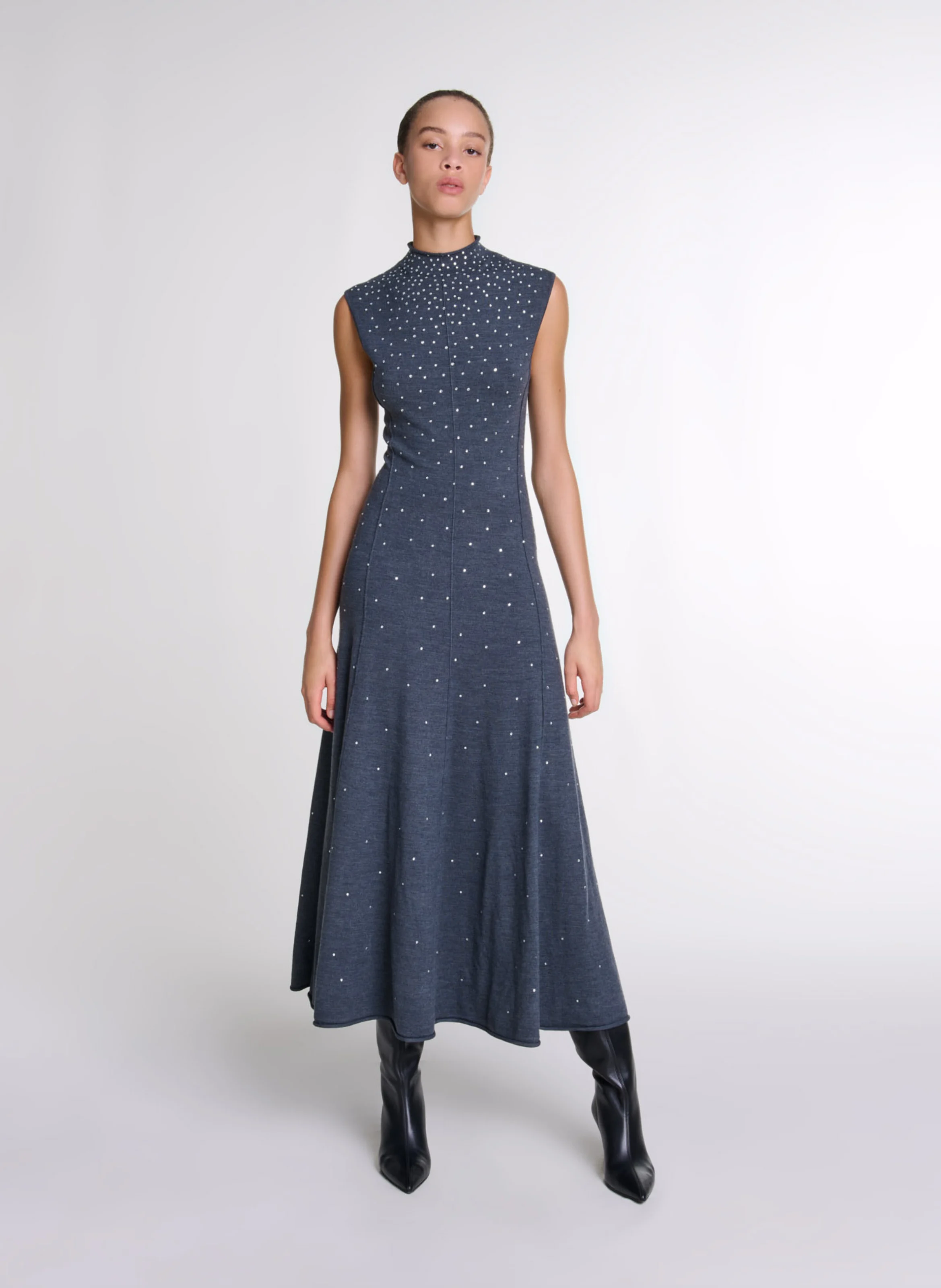 Robe longue col rond | Gris
