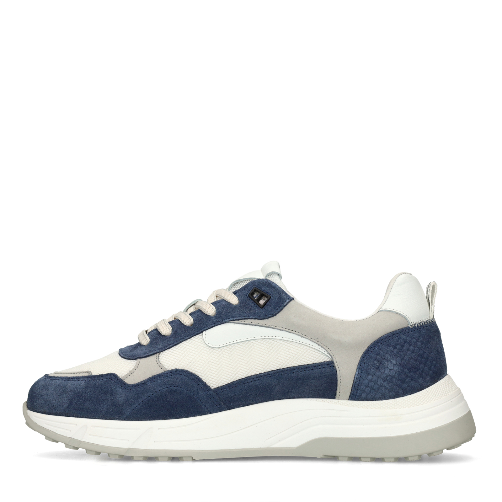 Blauwe suède sneakers met leren details