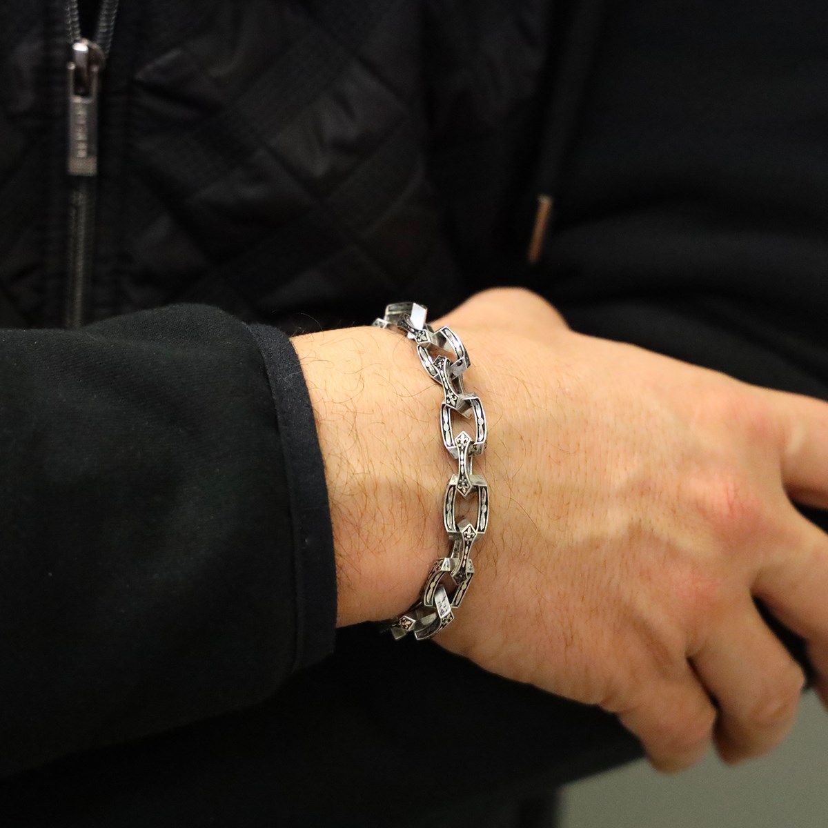 Bracelet Homme Argent Structure Tribal Maille Chaine