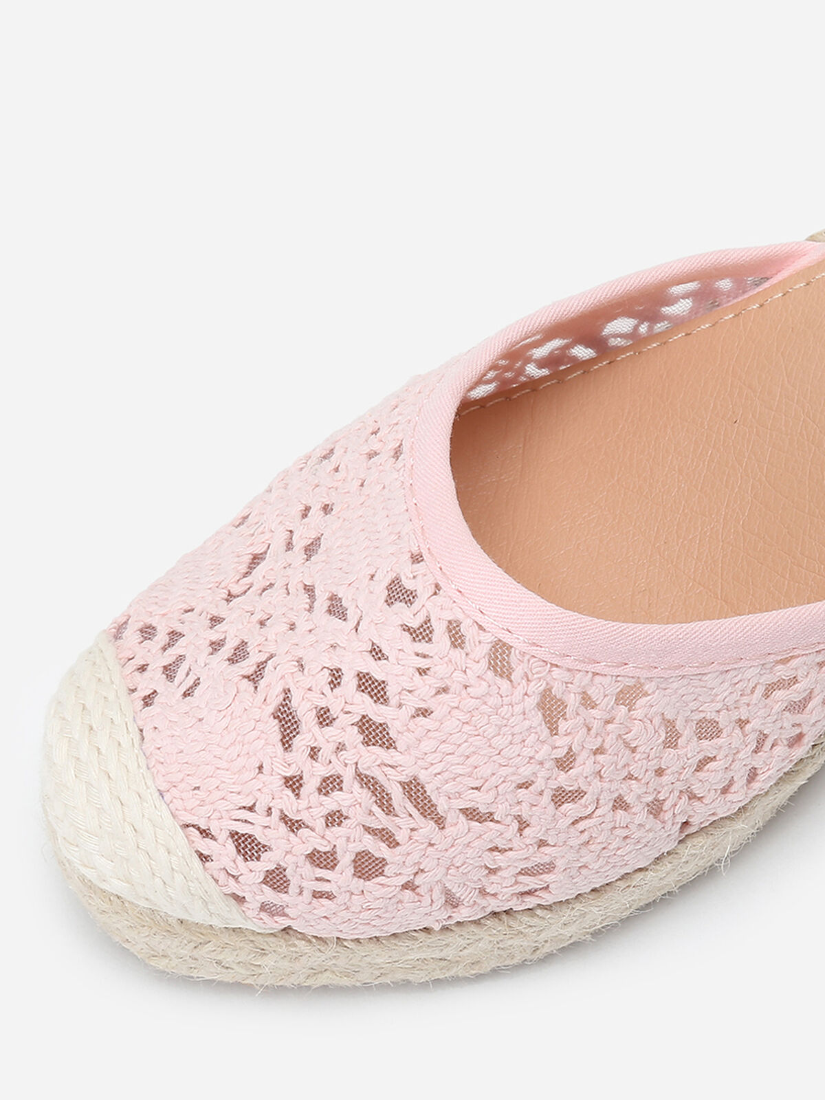 Espadrilles compensées dentelées à nouer- Rose