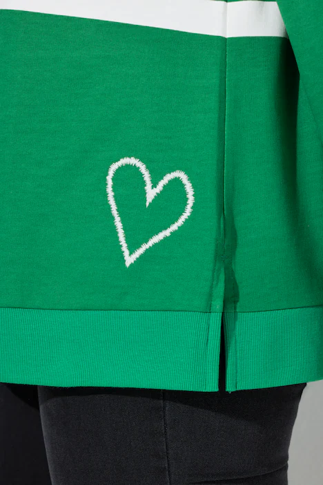 Sweatshirt, Ringel, Herzstickerei, Rundhals, Langarm, sommer grün