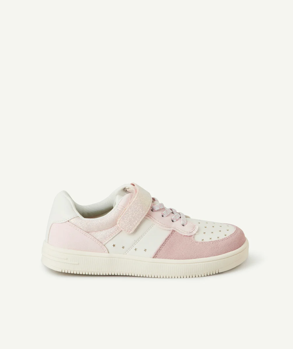 BASKETS BASSES FILLE À SCRATCH ROSE ET BLANC PAILLETÉ