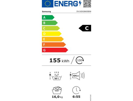 SAMSUNG - Sèche-linge pompe à chaleur DV16DG8600BW