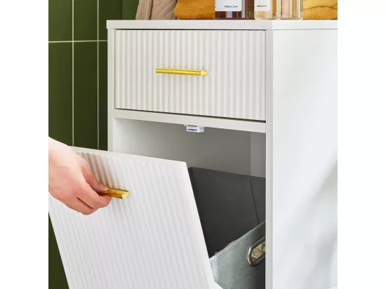 SoBuy BZR180-W Armoire à linge, Corbeille à Linge, Meuble Bas de Salle de Bain sur Pieds, Armoire Toilette, Meuble de Rangement avec 1 Tiroir et 1 Panier à Linge Amovible, Blanc