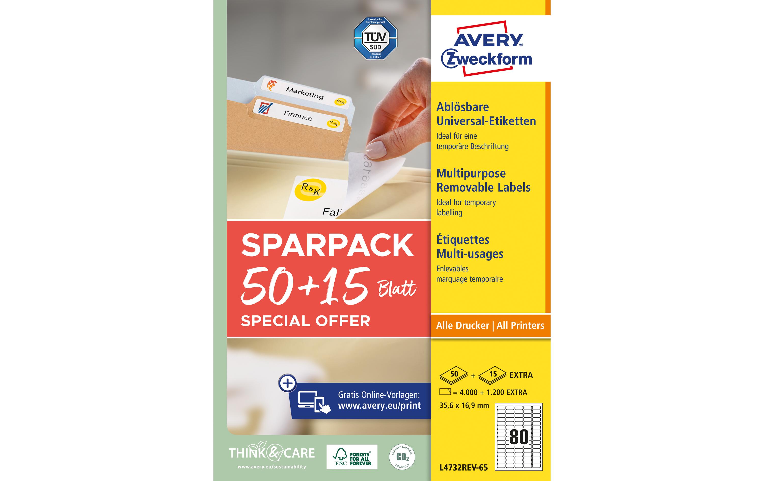 Universal-Etiketten L4732REV-65, 35.6 x 16.9 mm, 65 BlattAblösbare Etiketten