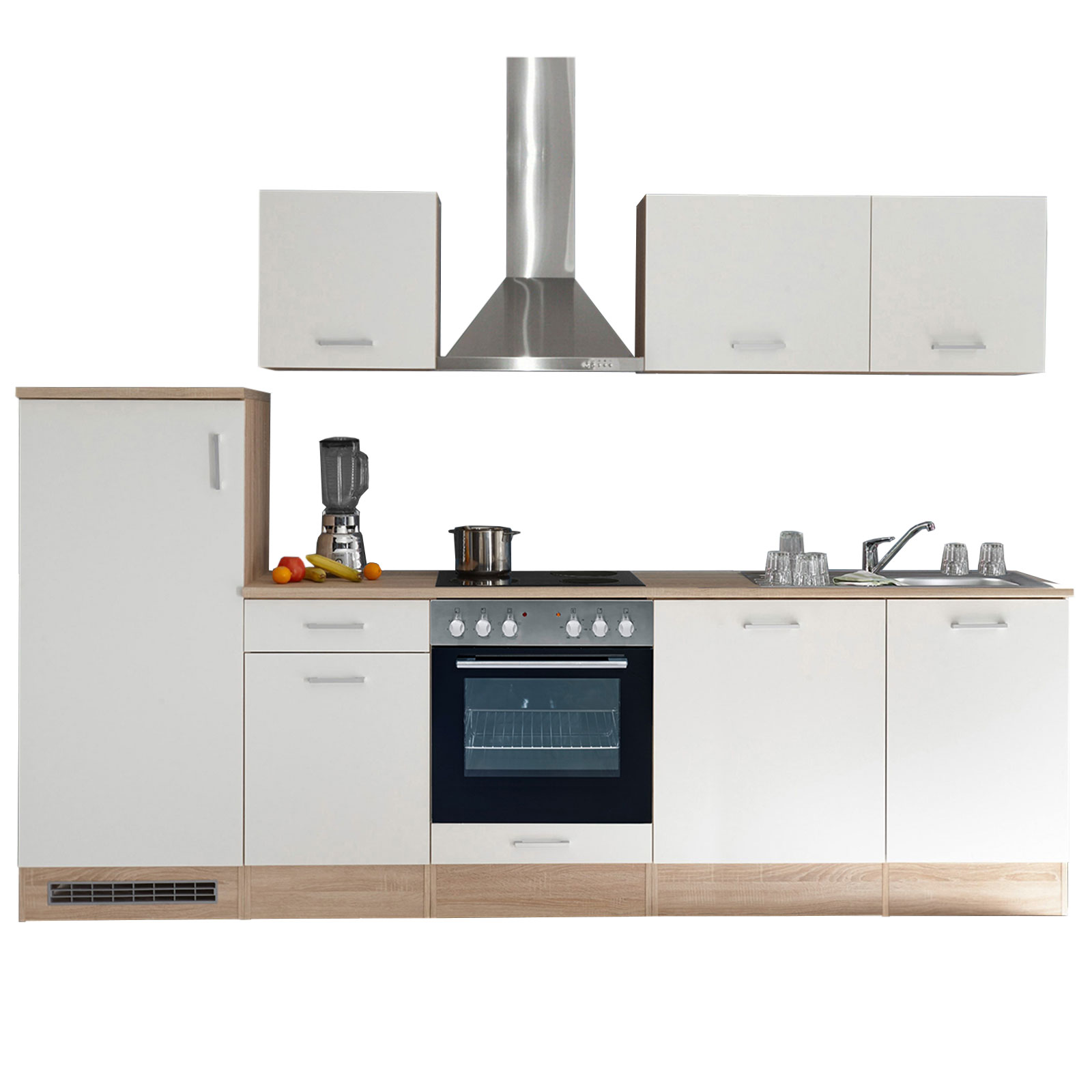 Küchenblock - weiß matt - Sonoma Eiche - mit E-Geräten - 280 cm