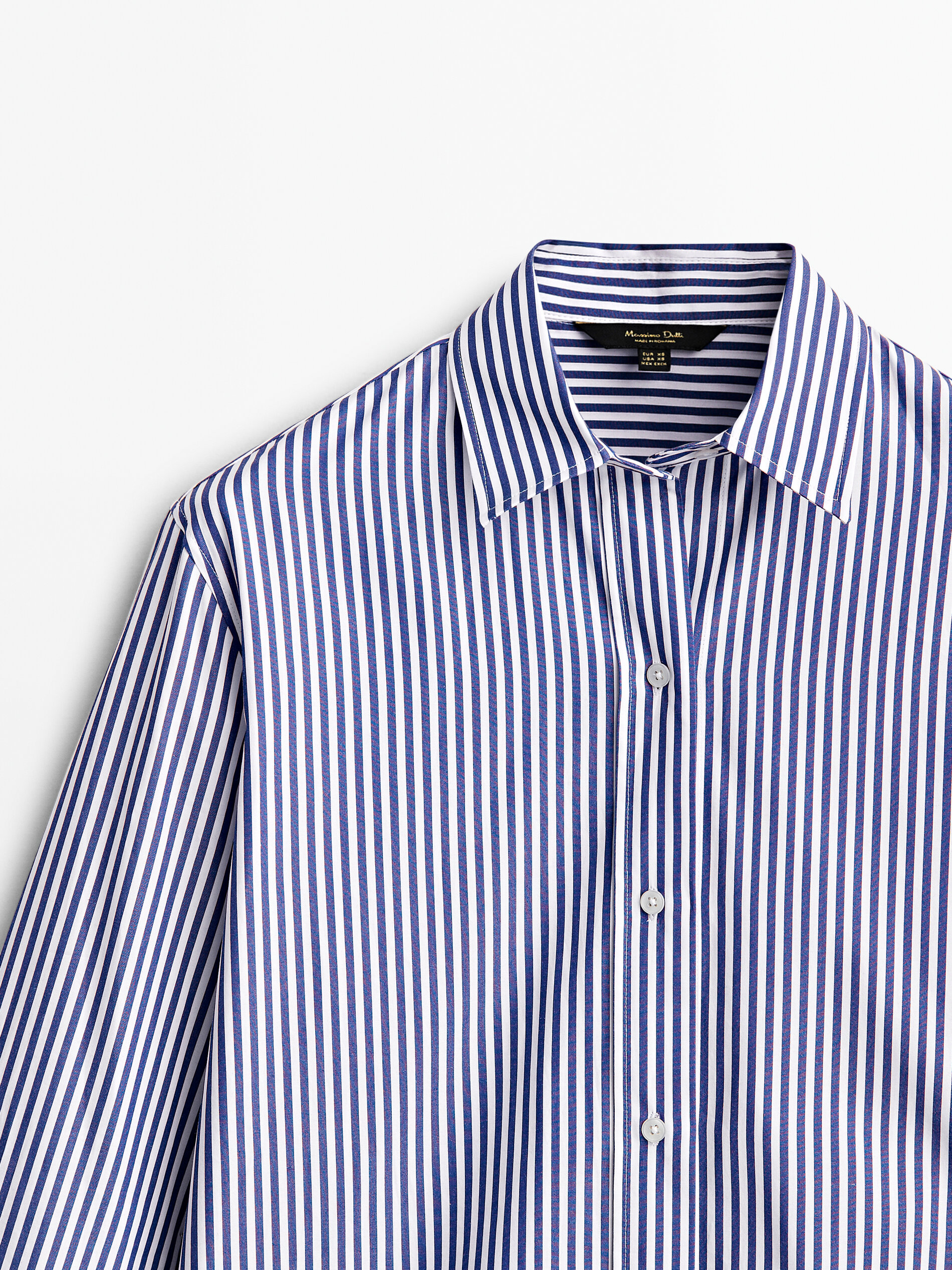 Camisa listrada de algodão popeline - AZUL MARINHO
