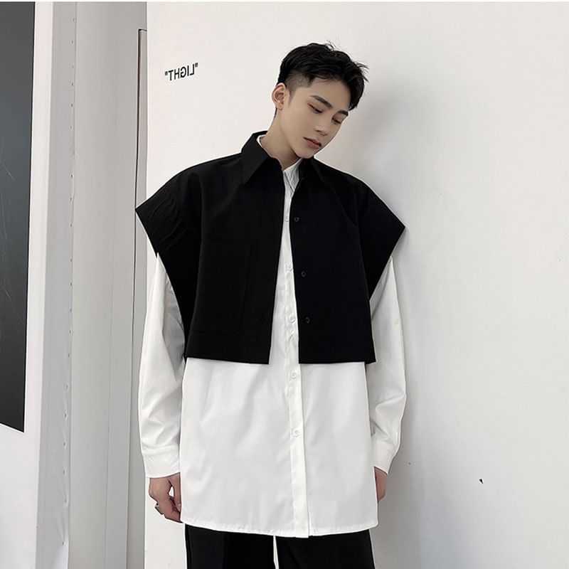 Adotuastic - Mouwloos, kraagloos, effen cropped shirt