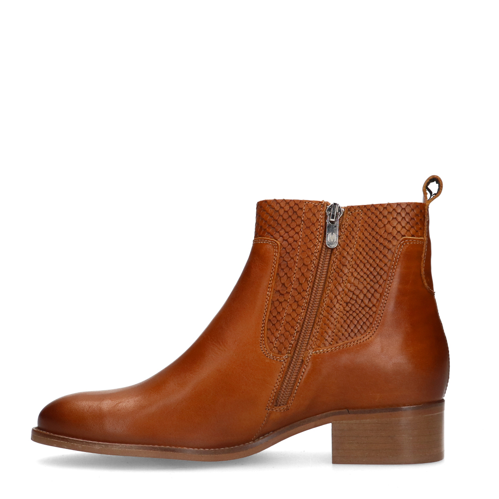 Cognac leren enkellaarsjes