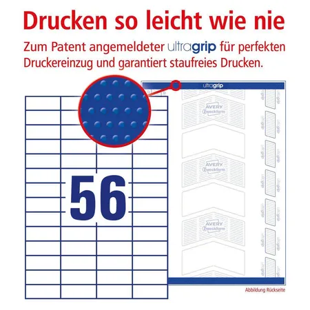 Avery Zweckform 3668 Universal-Etiketten,A4 mit ultragrip,52,5 x 21,2 mm, 100 Bogen/5.600 Etiketten, weiß
