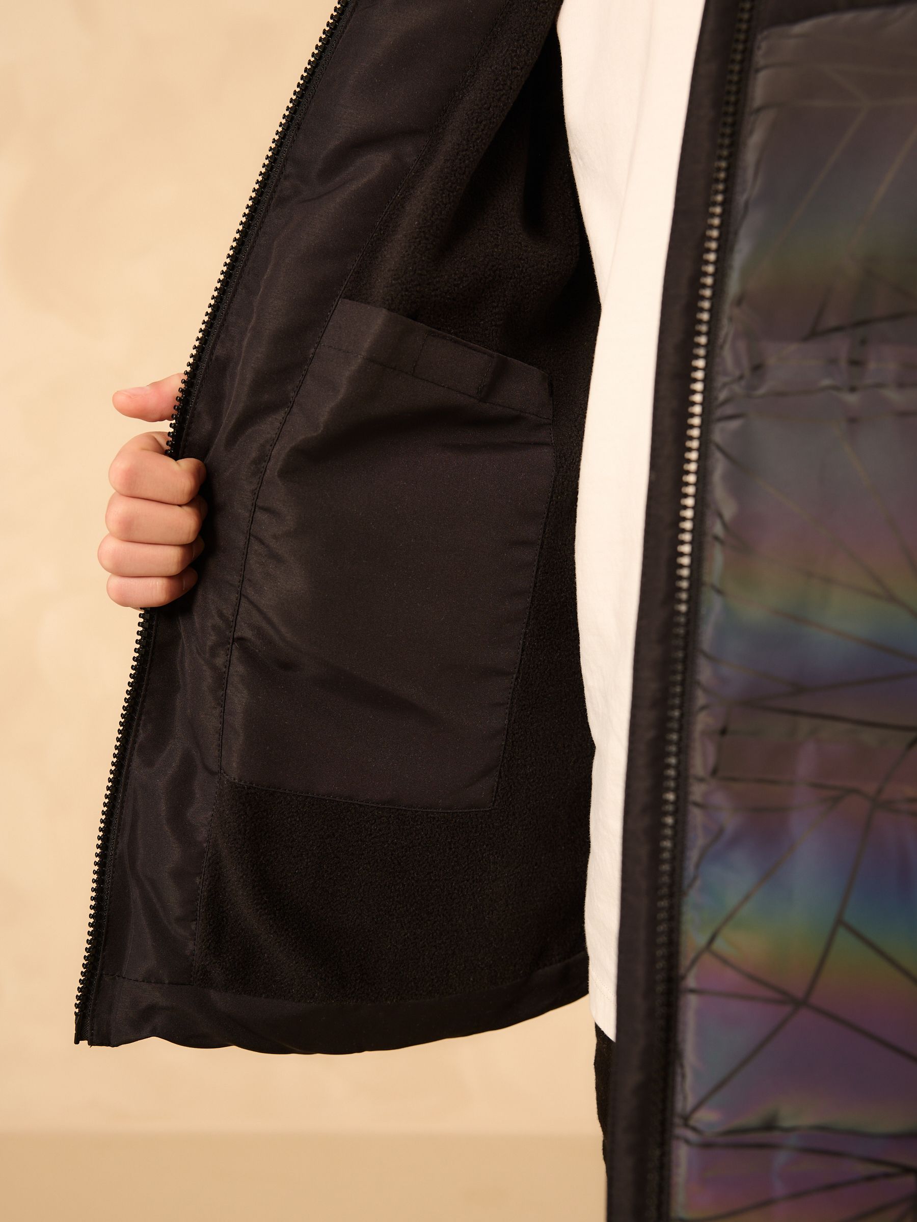 Zwart - Reflecterende, regenbestendige microfleece gevoerde jas (3-16jr)