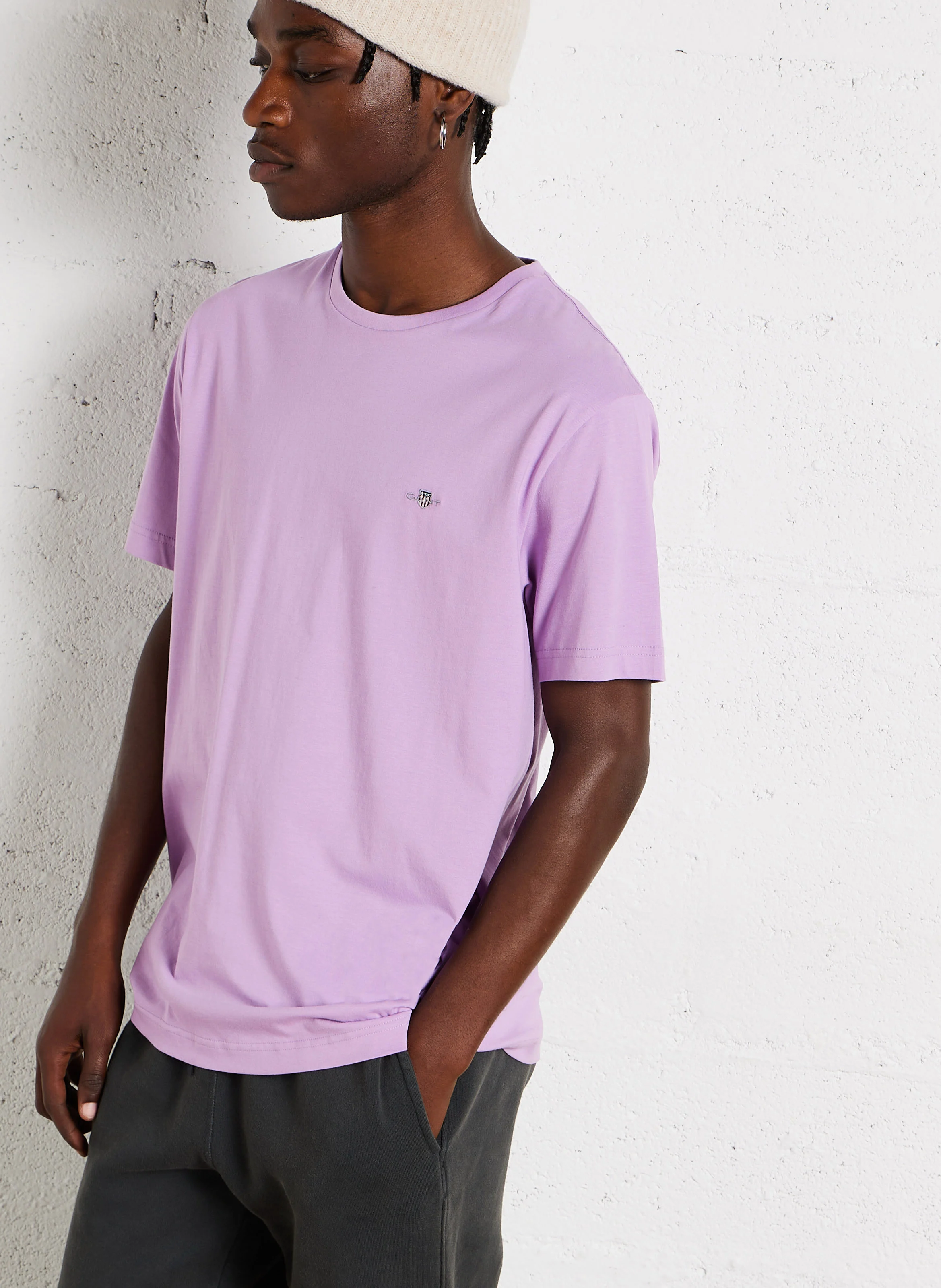 Tee-shirt col rond droit en coton | Violet