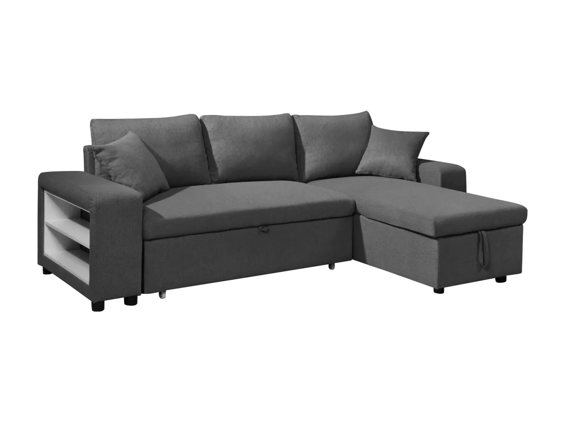 Canapé d'angle convertible et réversible en tissu avec coffre de rangement et poufs anthracite SELIM