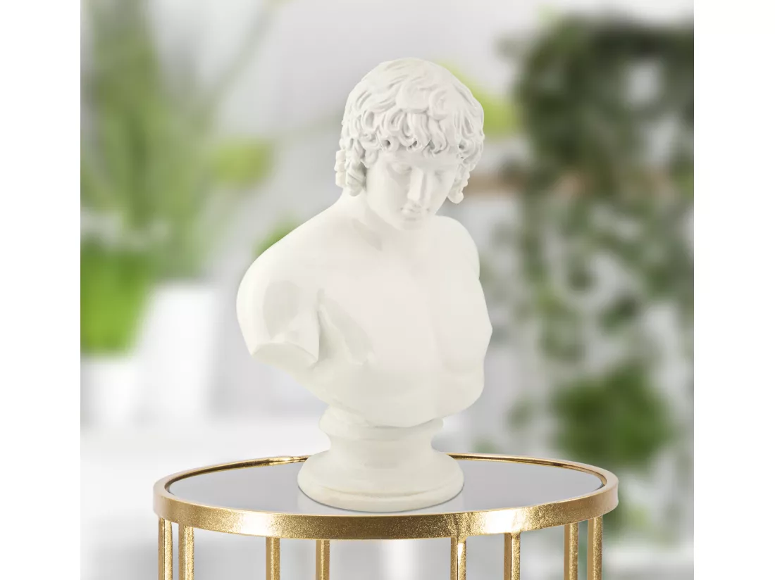 Sculpture élégante de buste blanc représentant un centurion, 18,2x12,8x25 cm - Décoration inspirée de l'art Renaissance