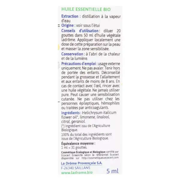 Ladrôme Huile Essentielle Hélichryse Italienne Bio 5ml