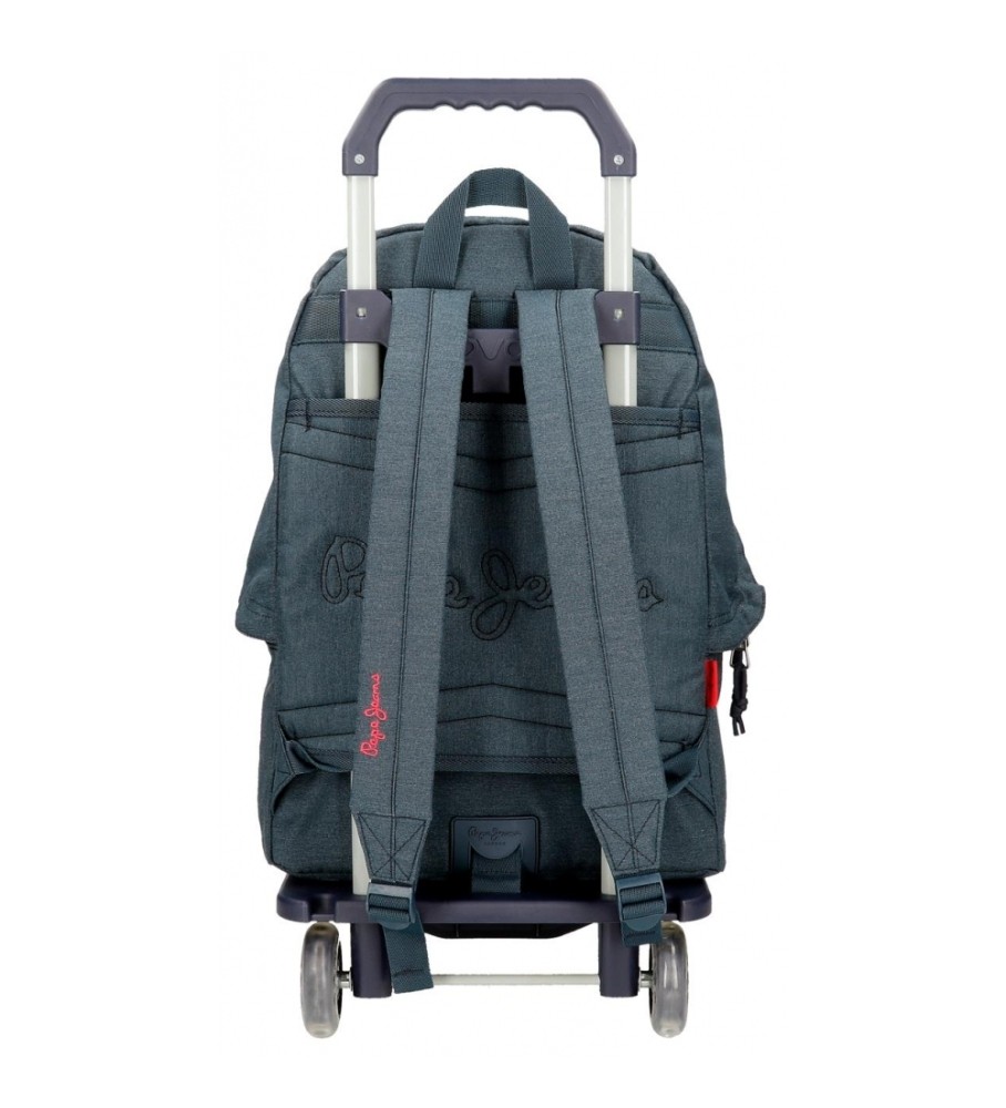 Mochila escolar adaptável Pepe Jeans Kay com rodinhas azul-escuras