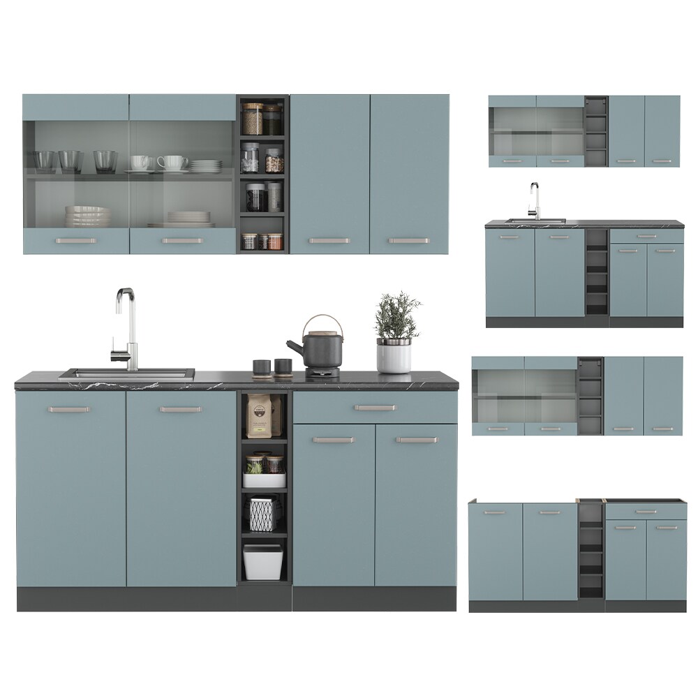 Vicco Küchenzeile R-Line Solid Anthrazit Blau Grau 160 cm modern Küchenschränke Küchenmöbel