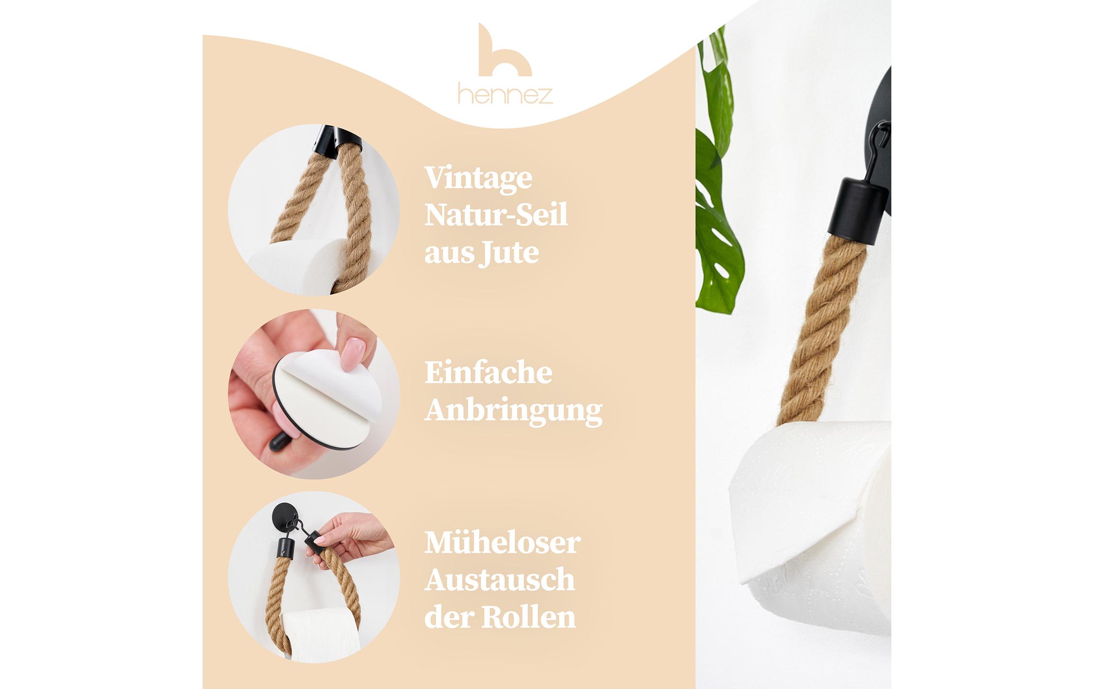 Toilettenpapierhalter Rope Stick Nature/SchwarzSeil-WC Papierhalter