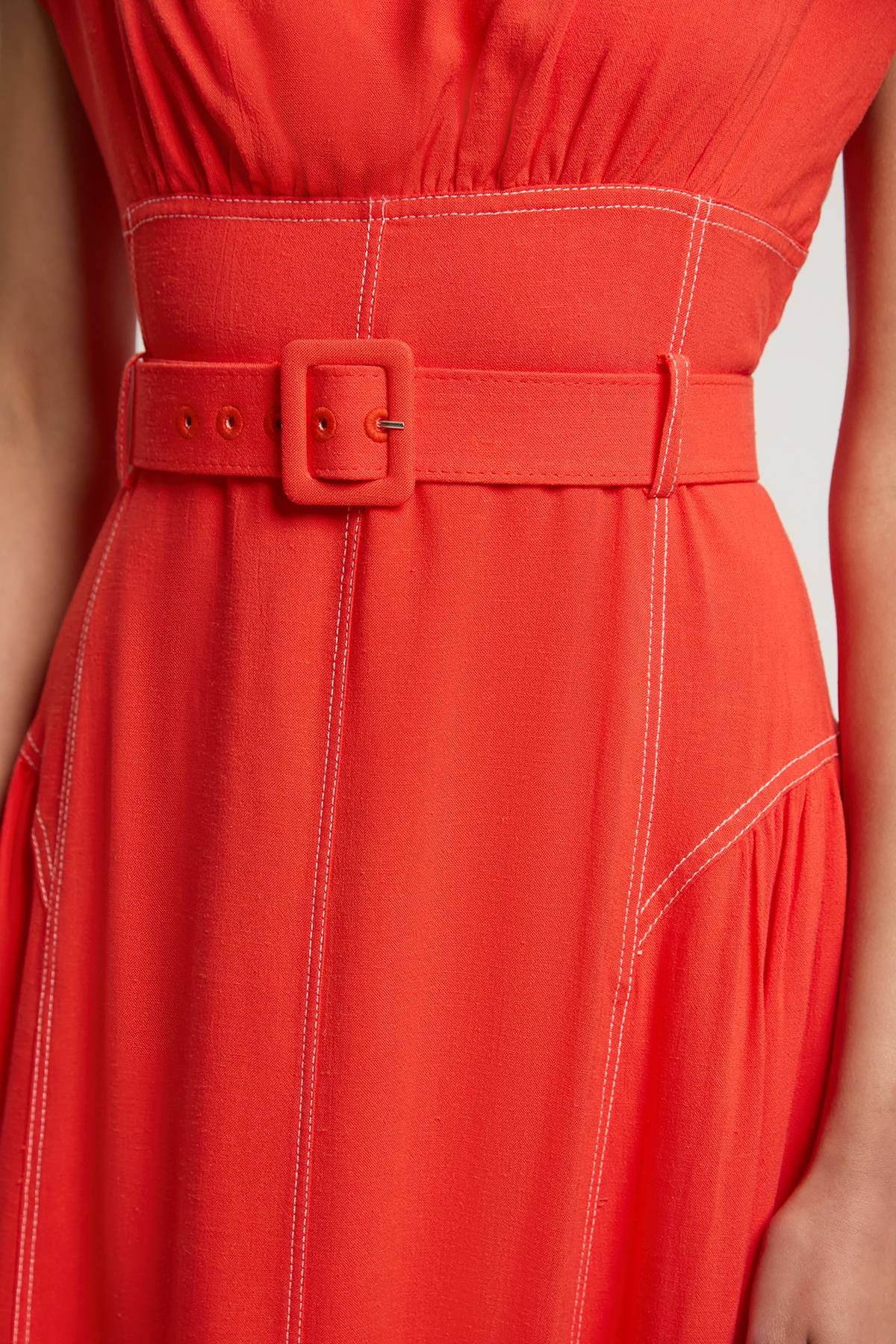 KarenMillen Robe Midi Ceinturée À Surpiqûres Contrastées
